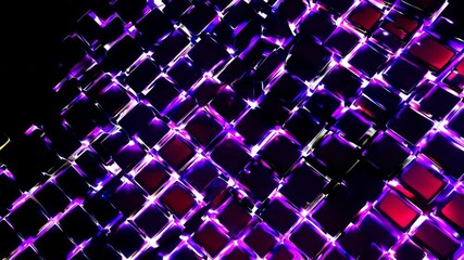 Wall Mural - dark abstract background with glowing purple and pink tiles