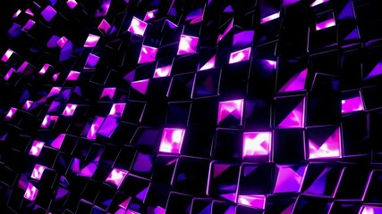 Wall Mural - dark abstract background with glowing purple and pink tiles