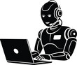 © Prosenjit - Black Silhouette Vector Robot Working on Laptop -  Vector Icon Design.