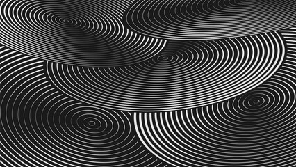 Poster - Abstract modern composition in brutalism style, Postmodern geometric ornament with simple shapes in black and white colors, bold aesthetic, Artwork circular spiral wave rhythm disks