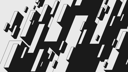 Poster - Abstract modern composition in brutalism style, Postmodern geometric ornament with simple shapes in black and white colors, bold aesthetic, monolithic volumetric rectangles levitate in space