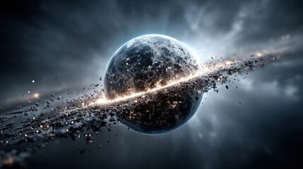 Wall Mural - a celestial body is prominently featured, encircled by luminous debris and particles in a vast cosmi