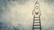 © Erika - un diseño de fondo con espacio de copia con una escalera llegando a un cohete para cumplir los sueños y metas logros e inspiraciones para el futuro
