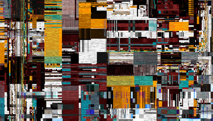 Aufkleber - Abstract creative glitch overlay texture. Geometric pixel pattern of a digital glitch on transparent background, digital pattern