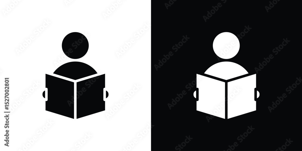 Book open reader icon in flat version on black and white background ...