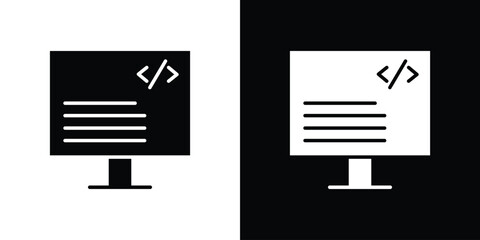 Display code icon in flat version on black and white background
