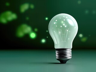 Poster - Glowing Lightbulb on Green Background, Symbolizing Innovation and Creative Thinking for Business Solutions and Technology Advancement : Generative AI