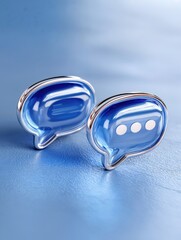 Poster - Two Shiny Blue Speech Bubbles on Textured Surface, Symbolizing Digital Communication and Instant Messaging for Modern Connectivity and Social Interaction : Generative AI