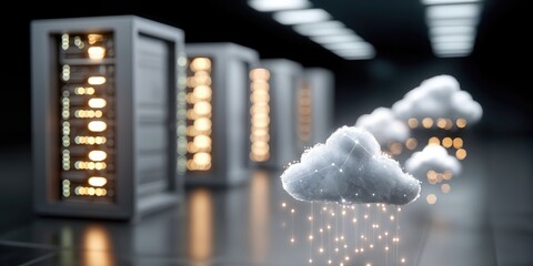 Poster - Cloud Computing Data Center With Servers and Digital Clouds, Illustrating Technology Infrastructure and Innovation in the Modern Era : Generative AI