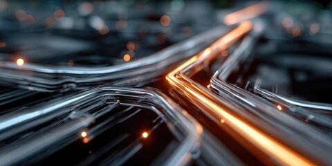 Aufkleber - Abstract Network of Interconnected Glowing Cables, Representing Connectivity and Digital Transformation in Modern Technology : Generative AI