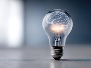 Poster - Lightbulb With Brain Inside Symbolizing Innovation and Artificial Intelligence, Representing Creativity and Intellectual Property : Generative AI