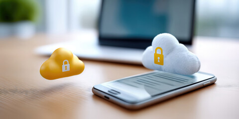 Aufkleber - Secure Cloud Data Transfer on Mobile Device, Representing Cybersecurity Solutions and Digital Transformation for Business : Generative AI