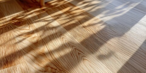 Fototapete - Sunlight and Shadow on Light Wood Flooring, Illustrating Home Improvement and Interior Design Trends With Natural Light : Generative AI