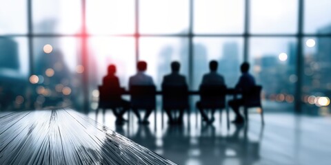 Fototapete - Business Team Meeting in Modern Office With City View, Representing Corporate Strategy and Executive Leadership : Generative AI