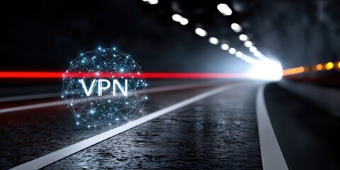 Aufkleber - Glowing Vpn Network Sphere in Tunnel, Representing Cyber Security and Data Protection for Business Solutions and Online Privacy : Generative AI
