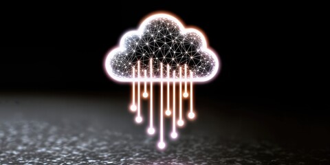 Poster - Glowing Cloud Computing Icon With Network Connections, Symbolizing Digital Transformation and Technology Solutions for Business : Generative AI