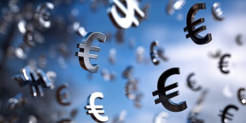 Aufkleber - Euro and Dollar Symbols Floating in the Air, Representing Finance, Global Economy, and International Investment Opportunities : Generative AI