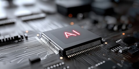 Aufkleber - Illuminated Ai Chip on Circuit Board, Representing Technological Advancement and Digital Transformation in the Age of Artificial Intelligence : Generative AI