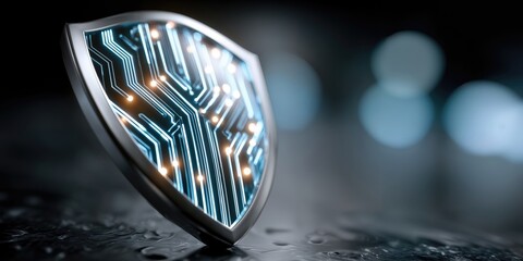 Aufkleber - Cybersecurity Shield With Glowing Circuitry, Representing Data Protection and Digital Safety Strategy, Ideal for Technology and Innovation Concepts : Generative AI