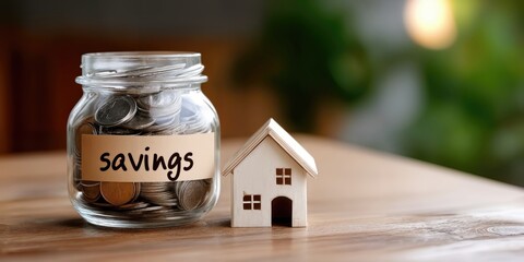 Aufkleber - Savings Jar Full of Coins Next to a Miniature House, Illustrating Financial Planning and Investment for Real Estate : Generative AI