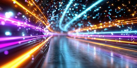 Aufkleber - Abstract Tunnel of Light Streaks and Bokeh, Representing Digital Transformation and Technological Advancement, Ideal for Innovation and Future Concepts : Generative AI