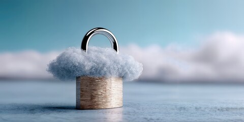 Aufkleber - Padlock Covered in Cloud on Reflective Surface, Illustrating Cloud Security and Data Protection for Technology Solutions and Cybersecurity Initiatives : Generative AI
