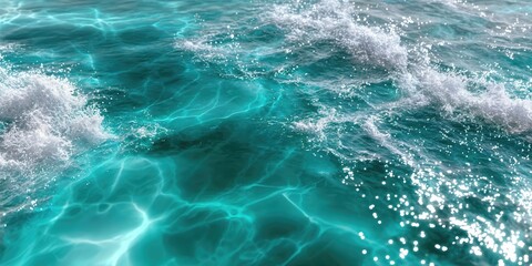 Aufkleber - Turquoise Ocean Water With White Foamy Waves, Illustrating Purity and Environmental Awareness for Sustainable Business Practices and Coastal Tourism : Generative AI