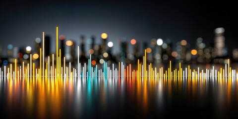 Leinwandbilder - Abstract Glowing Data Visualization With Cityscape Bokeh, Symbolizing Digital Transformation and Technological Innovation in Urban Planning : Generative AI