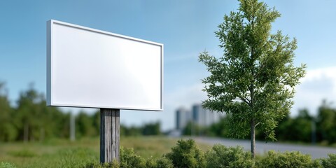 Poster - Blank Billboard Mockup Against Blue Sky and Greenery, Representing Outdoor Advertising and Local Marketing Opportunities : Generative AI