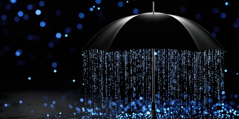 Aufkleber - Black Umbrella Protecting From Blue Light Rain, Representing Data Security and Cyber Resilience in the Digital Age, Ideal for Technology Solutions : Generative AI