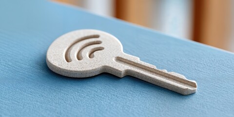 Fototapete - Modern Key with Wifi Symbol on Blue Surface, Representing Security and Digital Access for Smart Home Technology and Connectivity Solutions : Generative AI