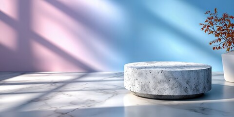Aufkleber - Minimalist Concrete Podium With Autumn Leaves Against Gradient Backdrop, Ideal for Product Showcase and Promoting Modern Elegance : Generative AI