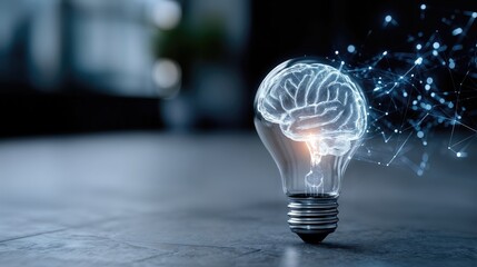 Poster - Light Bulb With Brain Inside, Representing Innovation and Artificial Intelligence, Symbolizing Breakthroughs and Future Technology : Generative AI