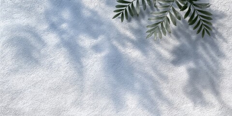 Poster - White Towel Texture with Green Leaves and Shadow Overlay, Showcasing Purity and Cleanliness for Wellness and Spa Promotion : Generative AI