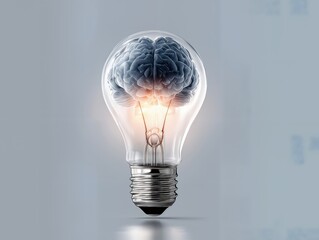 Poster - Human Brain Inside a Lightbulb, Representing Artificial Intelligence and Innovation in Technology, Suitable for Science and Education : Generative AI