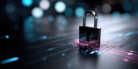 Aufkleber - Padlock on Glowing Circuit Board, Symbolizing Cybersecurity and Data Protection for Business Technology Solutions and Digital Transformation Initiatives : Generative AI