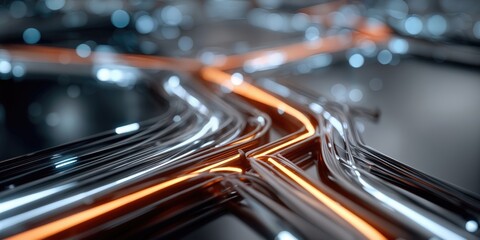 Aufkleber - Abstract Network Cables Glowing With Orange and Blue Light, Illustrating Connectivity and Technology Infrastructure Solutions : Generative AI