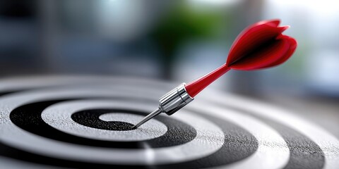Aufkleber - Red Dart Hitting Bullseye on Target Board, Symbolizing Business Goal, Achievement, and Precision Marketing Strategy : Generative AI