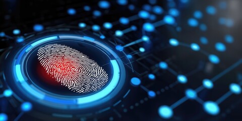 Aufkleber - Glowing Fingerprint Scan With Connected Network, Representing Biometric Security and Data Protection for Cybersecurity Solutions and Digital Transformation : Generative AI