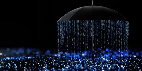 Aufkleber - Black Umbrella Shielding From Digital Rain, Symbolizing Cyber Security and Data Protection in Technology Infrastructure, Offering Peace of Mind : Generative AI