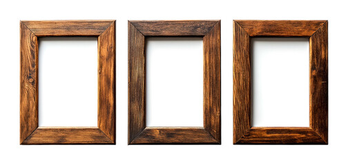 Artistic wooden frames display studio setting natural light close-up view isolated on transparent background