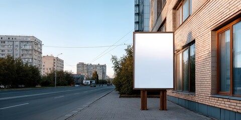 Aufkleber - Blank Billboard on City Street Near Brick Building, Ideal for Outdoor Advertising and Urban Communication Campaigns, Showing Modernity and Cityscape : Generative AI