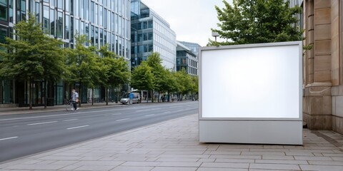Poster - Blank Billboard on City Street With Modern Buildings, Ideal for Outdoor Advertising and Marketing Campaigns, Representing Urban Communication and Promotion : Generative AI