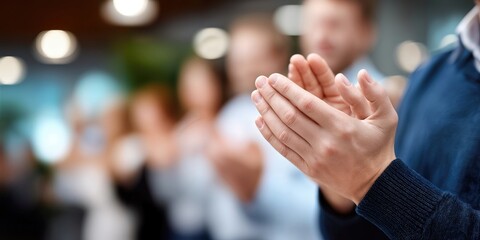 Aufkleber - Close-Up of Hands Clapping at a Business Meeting, Illustrating Teamwork and Corporate Success, With Bokeh Lights in Background : Generative AI