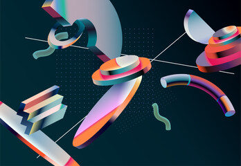Wall Mural - glass 3d geometric shapes in retro style. abstract vintage elements for graphic design.