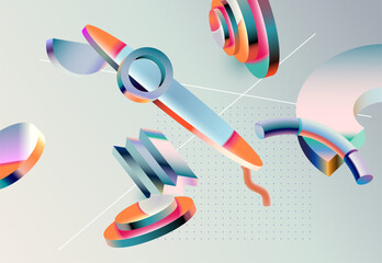 Wall Mural - glass 3d geometric shapes in retro style. abstract vintage elements for graphic design.