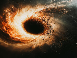 Wall Mural - black hole with a bright orange center. the black hole is surrounded by a bright orange ring of dust