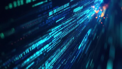Aufkleber - A dynamic video abstract background featuring glowing blue and green programming code flowing across a dark digital surface.