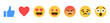 © icons gate - Emoji reactions. social media smiley emoji face ; thumb up icon, like, love, heart, surprise, heart eyes, star eyes, sad, angry, emojis icon - social network emoticon reactions collection set