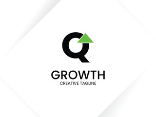 Simple and minimalist monogram letter Q growth logo. Initial Q with arrow up for invest and finance logo